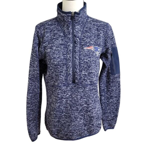 New England Patriots Antigua Women's Sz M Fortune Half-Zip Sweater - Heather Nav - Picture 1 of 6